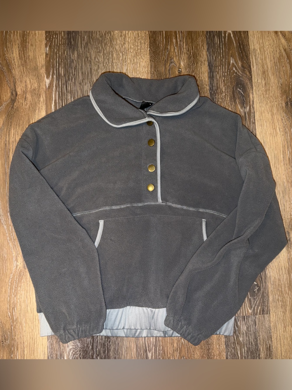 Dark Gray Fleece Jacket with Snap Front